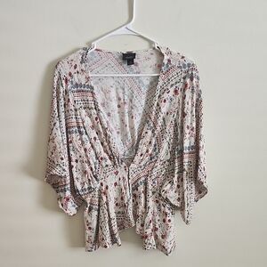 Daytrip Boho Faux Wrap Peplum Floral Patterned Womens Medium